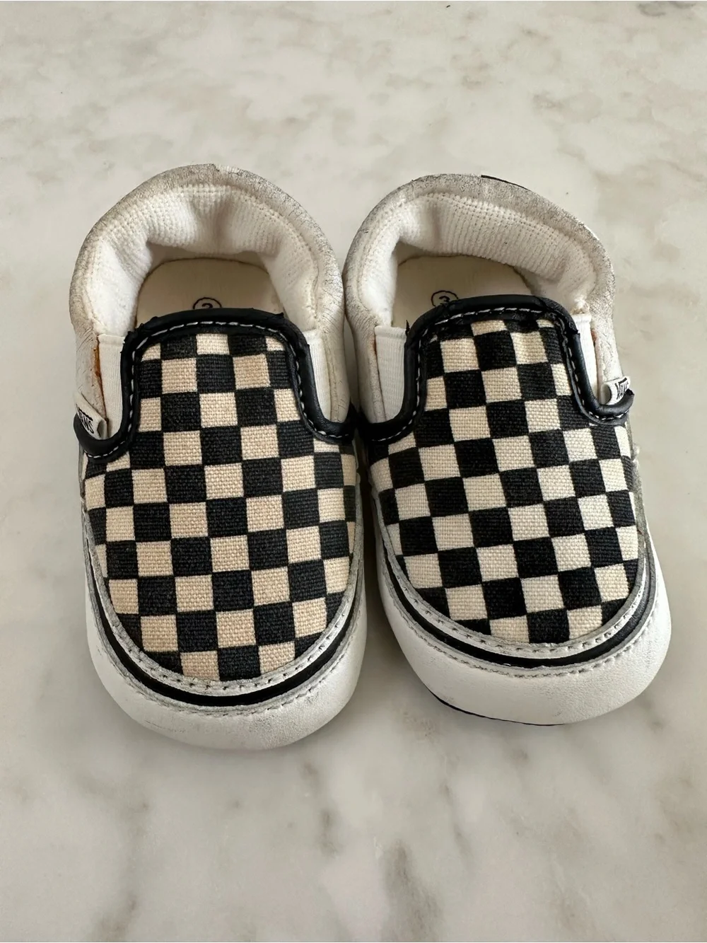 Vans Infant Classic Slip-On Checkerboard Sneakers - Black/White. Size 3